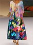 Casual 3/4 Sleeve Printed Weaving Dress