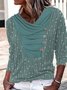 Casual Striped Long Sleeve V Neck Printed Top T-shirt