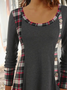 Plaid Printed Color Block Jersey Casual Plus Size Tunic Tops