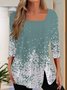Casual Floral Long Sleeve Square Neck Printed Top T-shirt TUNIC