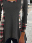 Plaid Printed Color Block Jersey Casual Tunic Top