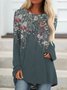 Casual Floral Long Sleeve Crew Neck Printed Top T-shirt TUNIC