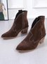 Stylish Patchwork Chunky Heel Pointed Toe Zip Booties