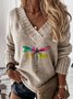 Dragonfly Long Sleeve V Neck Plus Size Casual Sweater