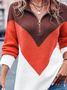 Color Block Shawl Collar Drop Shoulder Zip Half Placket Sweater