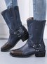 Vintage Pointed Toe Boots Sleeve Embroidered Low Heel Mid Boots Rider Boots