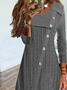 Casual Plain Texture Crew Neck Stitched Buttons Jersey Dress