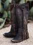 Vintage Distressed Tassel Cowboy Riding Boots Mid Boots