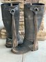 Vintage Distressed Tassel Cowboy Riding Boots Mid Boots