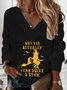 Halloween Long Sleeve V Neck Printed Tops Sweatshirts