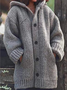 Plain Wool/Knitting Casual Loose Hoodie H-Line Sweater Mid-long Coat