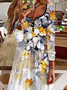 Floral Printed Casual Notched Jersey Color Block Dress