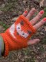 Fox Pattern Knitted Half Finger Gloves Animal Wrist Cover Party Holiday Christmas Decorations