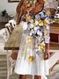 Floral Printed Casual Notched Jersey Color Block Dresses