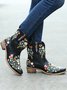 Women's Vintage Ethnic Floral Embroidered Pointed Toe Chunky Heel Low Boots
