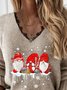 Christmas Santa Claus Long Sleeve Lace V Neck Plus Size Casual Sweater