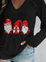 Christmas Casual Long sleeve V neck Loose T-Shirt Xmas T-shirt