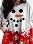 Christmas Snowman Snowflake Long Sleeve Crew Neck Pockets Casual T-shirt Xmas T-shirt
