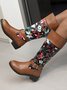 Vintage Ethnic Floral Embroidered Western Cowboy Boots Rider Boots