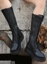Lace-Up Platform Long Round Toe Rider Boots