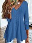 V Neck Loose Plain Patchwork Fabric Casual Tunic Tops