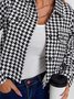 Houndstooth Long Sleeve Buttoned Plus Size Casual Jackets