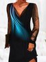 Mesh Abstract Casual V Neck Dresses