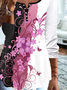 Casual Floral Printed Color Block Jersey Plus Size T-Shirt