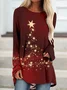 Womens Christmas Light Star Crew Neck Casual Top