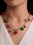 Christmas Red Green Chain Bell Pattern Necklace Christmas Party Jewelry Xmas Necklace