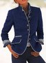 zolucky Solid Vintage Blazer Stand Collar Jacket