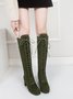 Faux Leather Block Heel Knee Boots