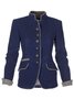zolucky Solid Vintage Blazer Stand Collar Jacket