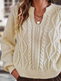Casual Loose Plain Notched Long sleeve Sweater