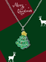 Christmas Green Crystal Christmas Tree Pattern Necklace Festive Party Pendant Jewelry Xmas Necklace