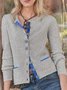 Casual Autumn Buttoned Mid-weight Micro-Elasticity Daily Casual Crew Neck Jacket for Women