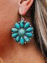 Boho Ethnic Turquoise Flower Pattern Earrings Vintage Jewelry