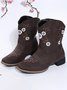 Plus Size Color Block Embroidery Western Boots