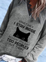 Casual Cat Lace Long Sleeve V Neck Printed Top Sweatshirt