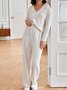 Casual Plain V Neck Two-Piece Set