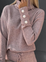 Plain Splicing Decorative Buckle Casual Turtleneck Top