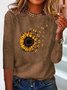 Casual Autumn Sunflower Micro-Elasticity Loose Jersey Standard Crew Neck Regular T-shirt for Women