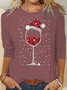 Womens Glass of Red Wine Christmas Wine Drinking Santa Crew Neck Casual Top