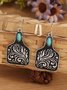 Vintage Turquoise Ethnic Pattern Embossed Earrings Boho Ethnic Jewelry