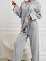 Drawstring Hoodied  Casual Plain Texture Two Piece Set