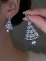Banquet Party Silver Diamond Heart Earrings Christmas Tree Pattern Jewelry