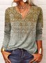 Ethnic Long Sleeve Notched Casual T-Shirt