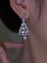 Banquet Party Silver Diamond Heart Earrings Christmas Tree Pattern Jewelry Xmas Earrings