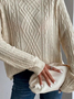 Casual Yarn/Wool Yarn Plain Turtleneck Tunic Sweater