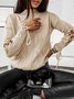 Plain Lace-up Long Sleeve Half Turtleneck Casual Tunic Sweater